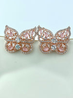 Load image into Gallery viewer, Rosy Pink White Diamond Butterfly Earrings