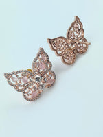 Load image into Gallery viewer, Rosy Pink White Diamond Butterfly Earrings