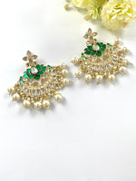 Load image into Gallery viewer, The Green Lotus Kundan & Pearl Chandbalis Earrings