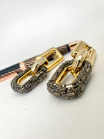 Load image into Gallery viewer, Three Hoops Silver Studded Golden Glossy Earrings