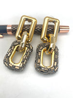 Load image into Gallery viewer, Three Hoops Silver Studded Golden Glossy Earrings