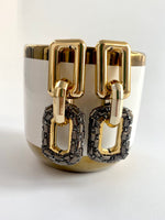 Load image into Gallery viewer, Three Hoops Silver Studded Golden Glossy Earrings