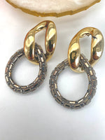 Load image into Gallery viewer, Two Hoops Silver Studded Glossy Earrings