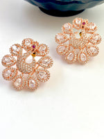 Load image into Gallery viewer, Vivacious Peacock Rose Gold Earrings