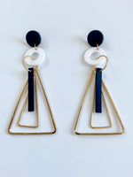 Load image into Gallery viewer, All Triangled Up Black White and Golden Earrings
