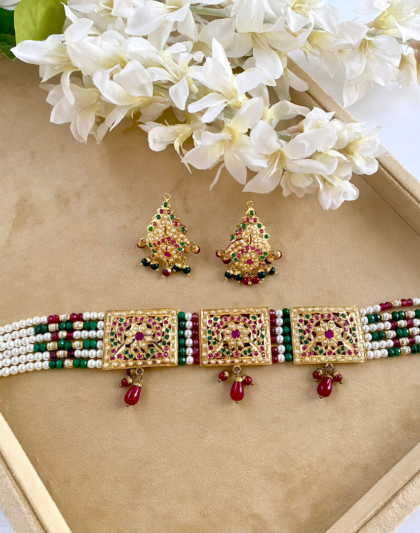 Allure Adorned Multicolour Choker Necklace Set