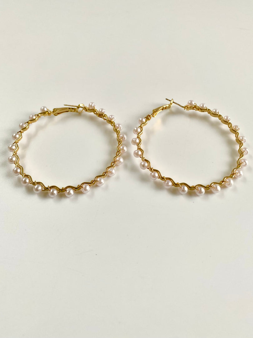 Alternate Golden N Pearl Loop Earrings