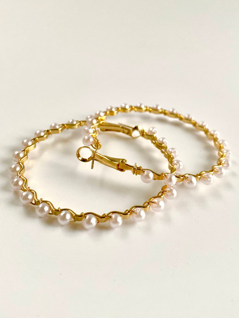 Alternate Golden N Pearl Loop Earrings