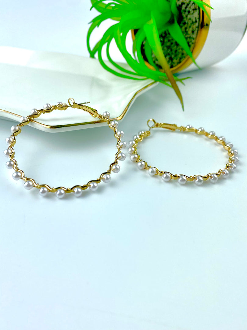 Alternate Golden N Pearl Loop Earrings