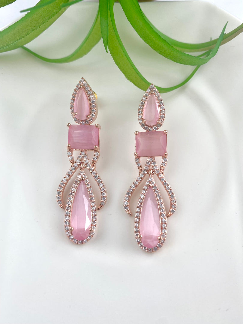 Baby Pink In My Arms White Diamond Rose Earrings