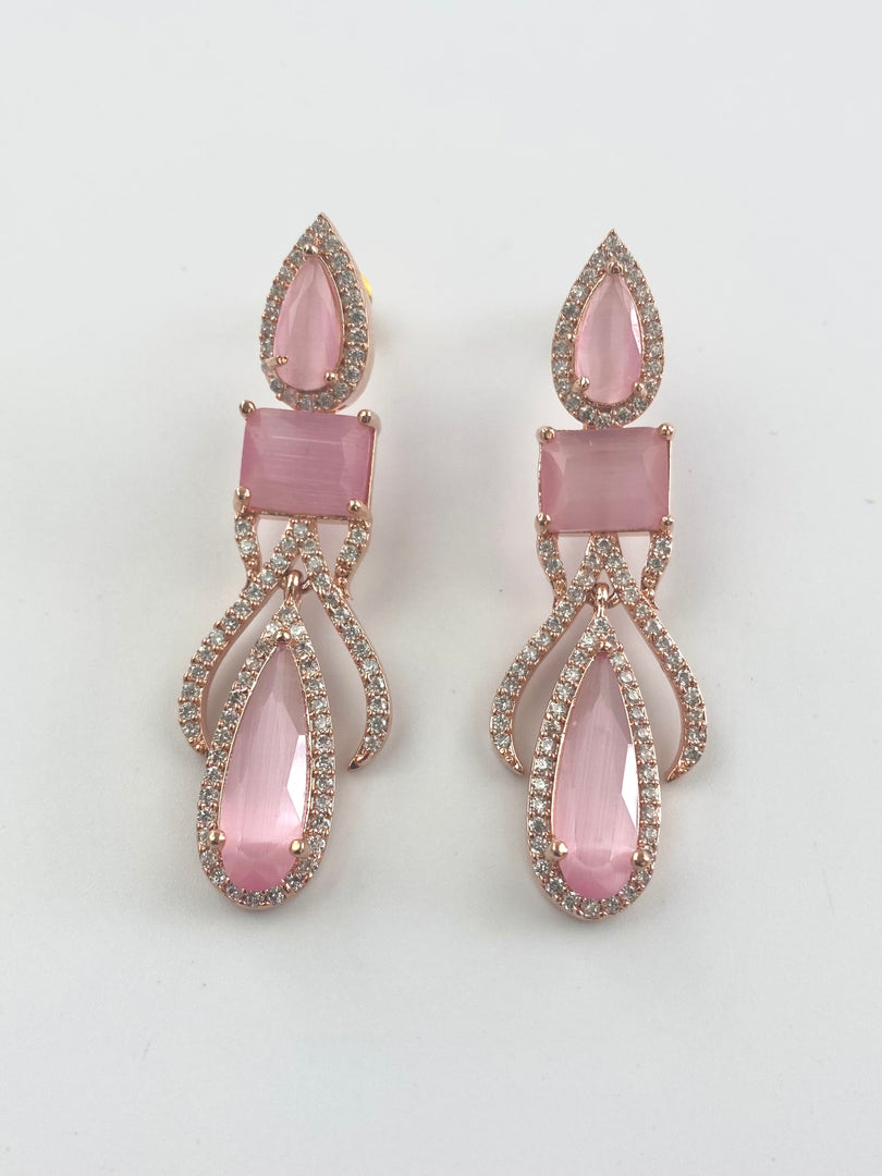 Baby Pink In My Arms White Diamond Rose Earrings