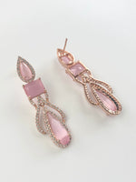 Load image into Gallery viewer, Baby Pink In My Arms White Diamond Rose Earrings
