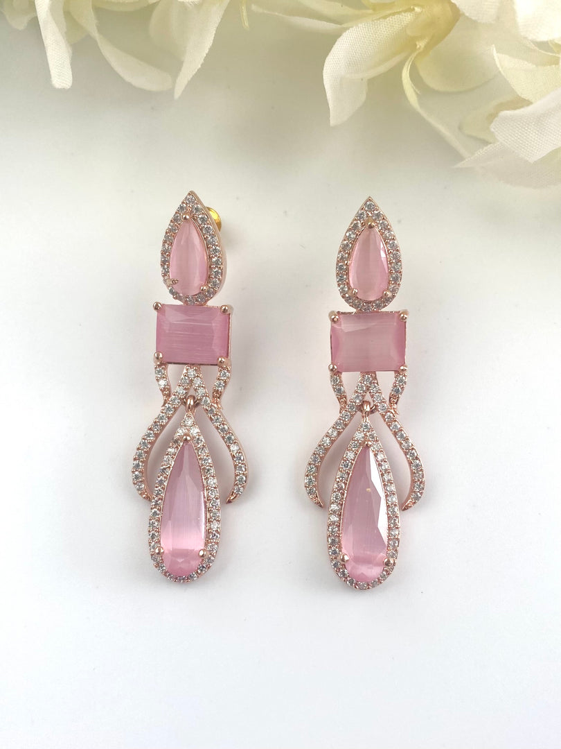 Baby Pink In My Arms White Diamond Rose Earrings