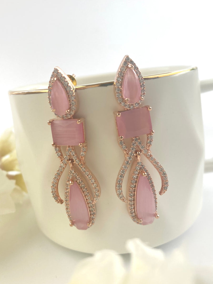 Baby Pink In My Arms White Diamond Rose Earrings