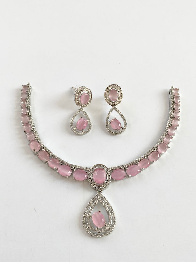 Baby Pink Pearl Drop Necklace Set