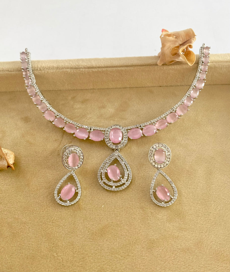 Baby Pink Pearl Drop Necklace Set