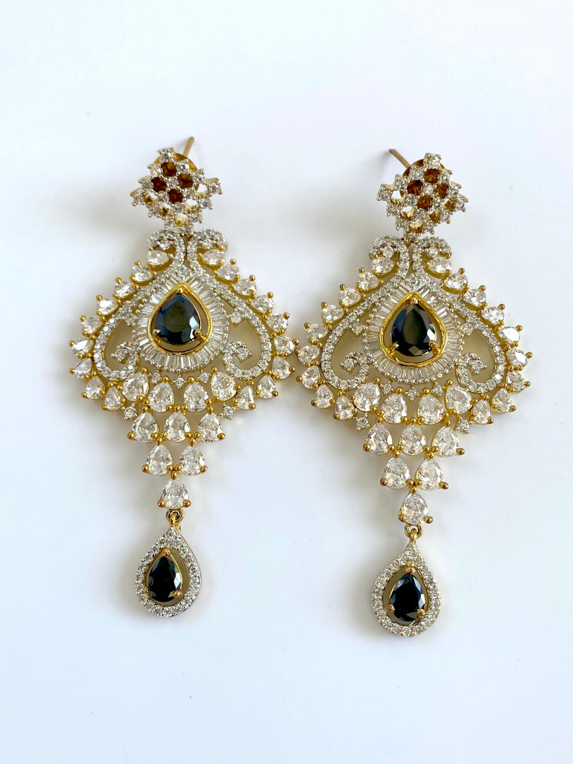 Dazzling Black Centre White Diamond Golden Earrings