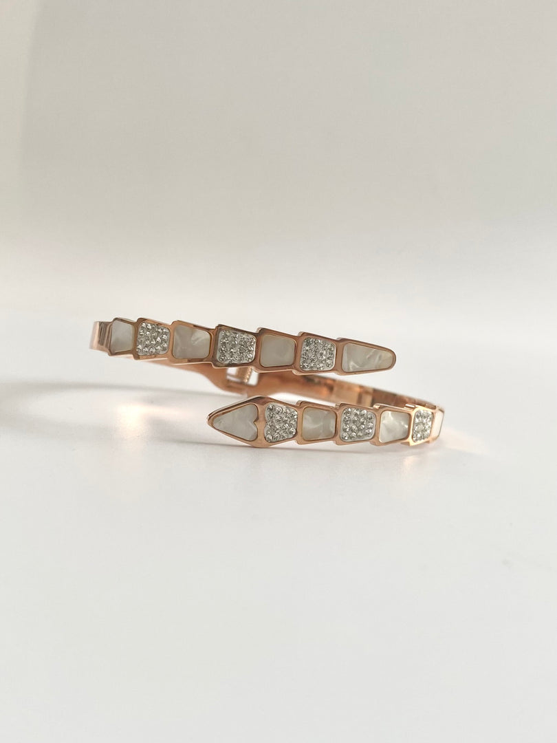 Diamond Studded Marble Finish Overlap Rose Gold Bracelet