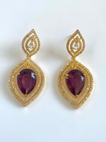 Load image into Gallery viewer, Divi Wine Red Golden Diamond Arrow Earrings
