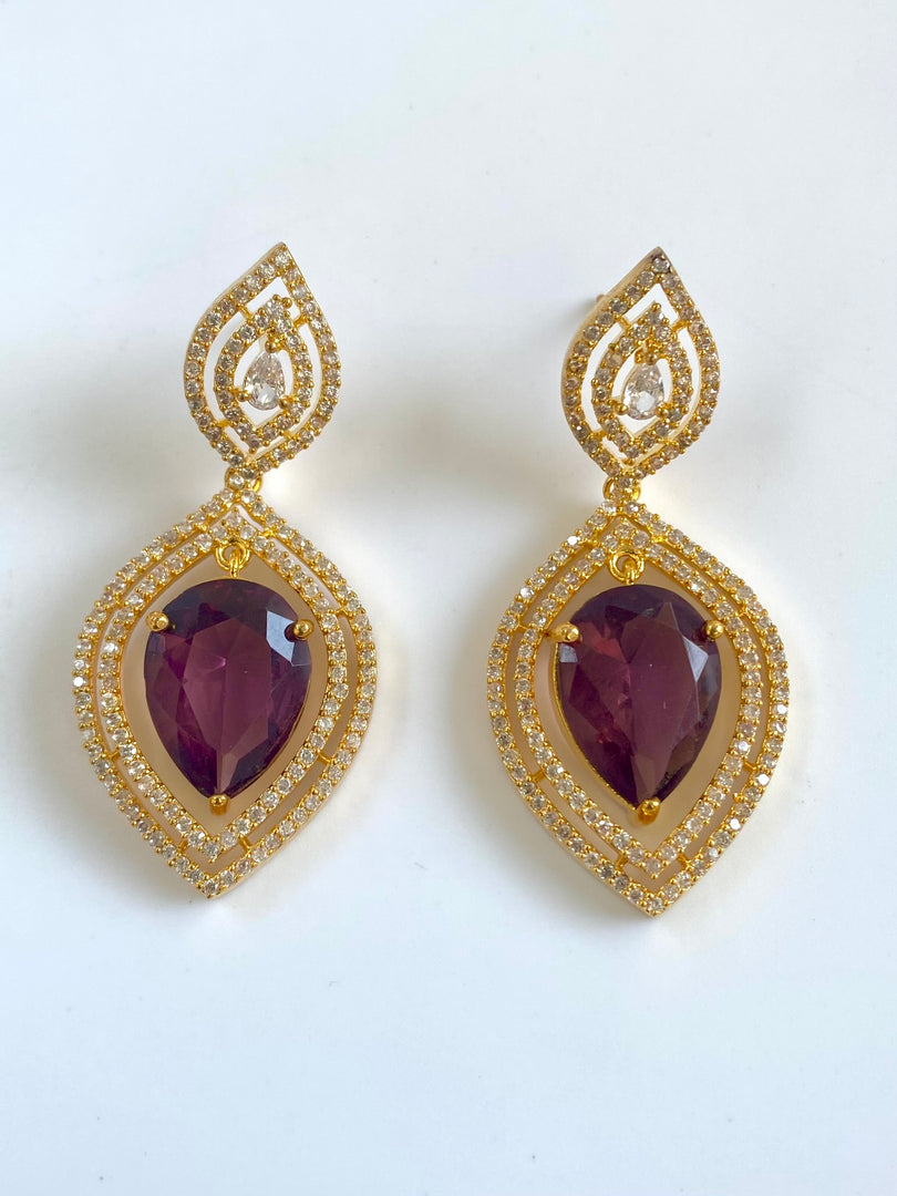 Divi Wine Red Golden Diamond Arrow Earrings