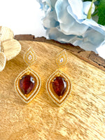 Load image into Gallery viewer, Divi Wine Red Golden Diamond Arrow Earrings
