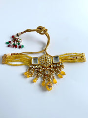 Double Mirror Pearl Golden Mustard Choker Set