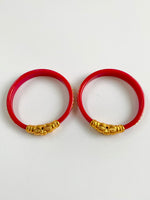 Load image into Gallery viewer, Durga Bengali Red Golden Bangle Set of Two
