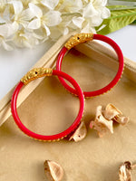 Load image into Gallery viewer, Durga Bengali Red Golden Bangle Set of Two
