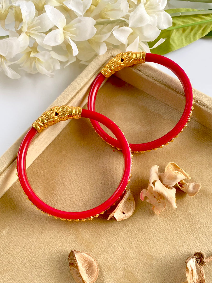 Durga Bengali Red Golden Bangle Set of Two