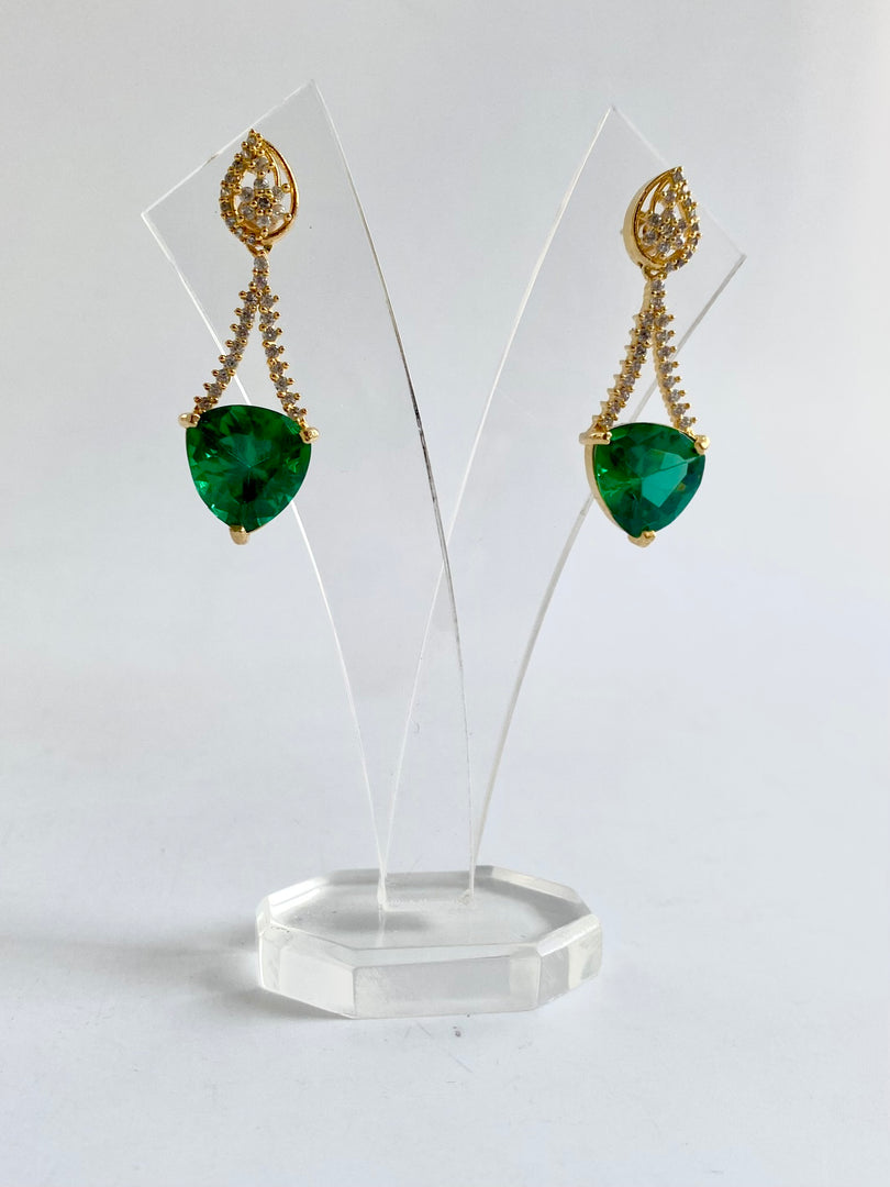 Effil In Ear Emerald White Diamond Golden Earrings