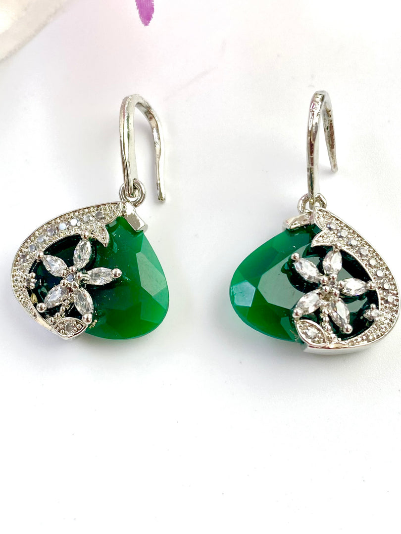 Emerald White Diamond Star Hook Earrings