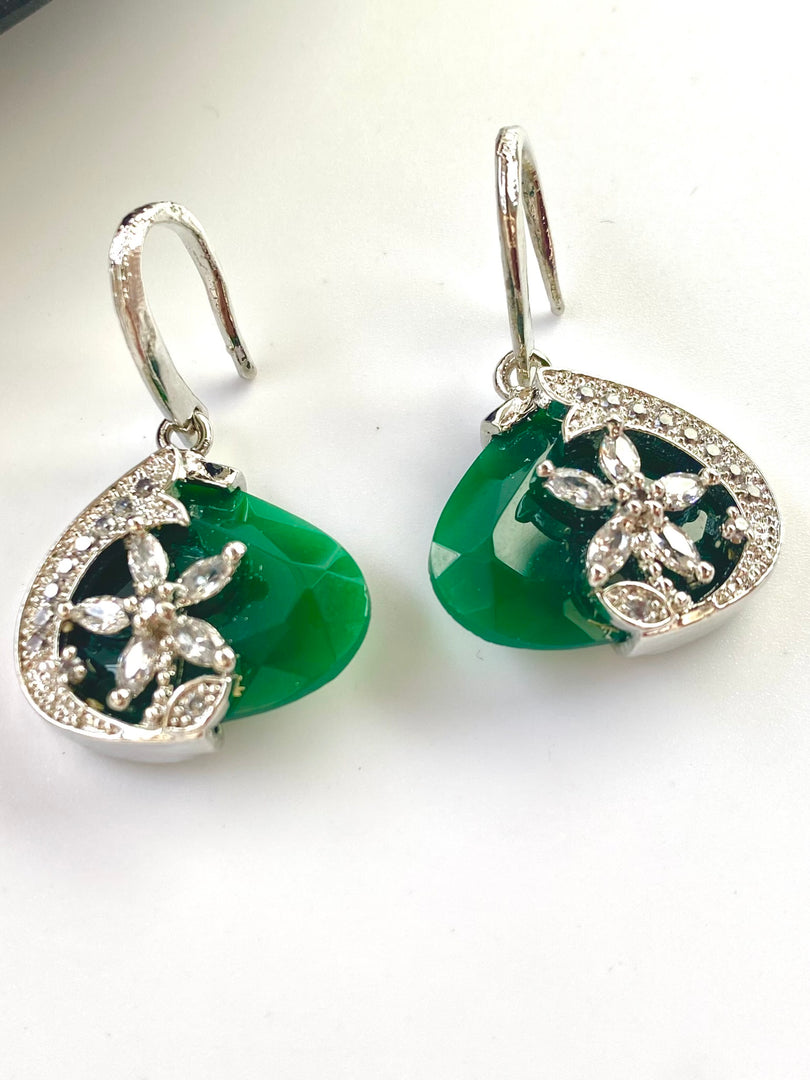 Emerald White Diamond Star Hook Earrings