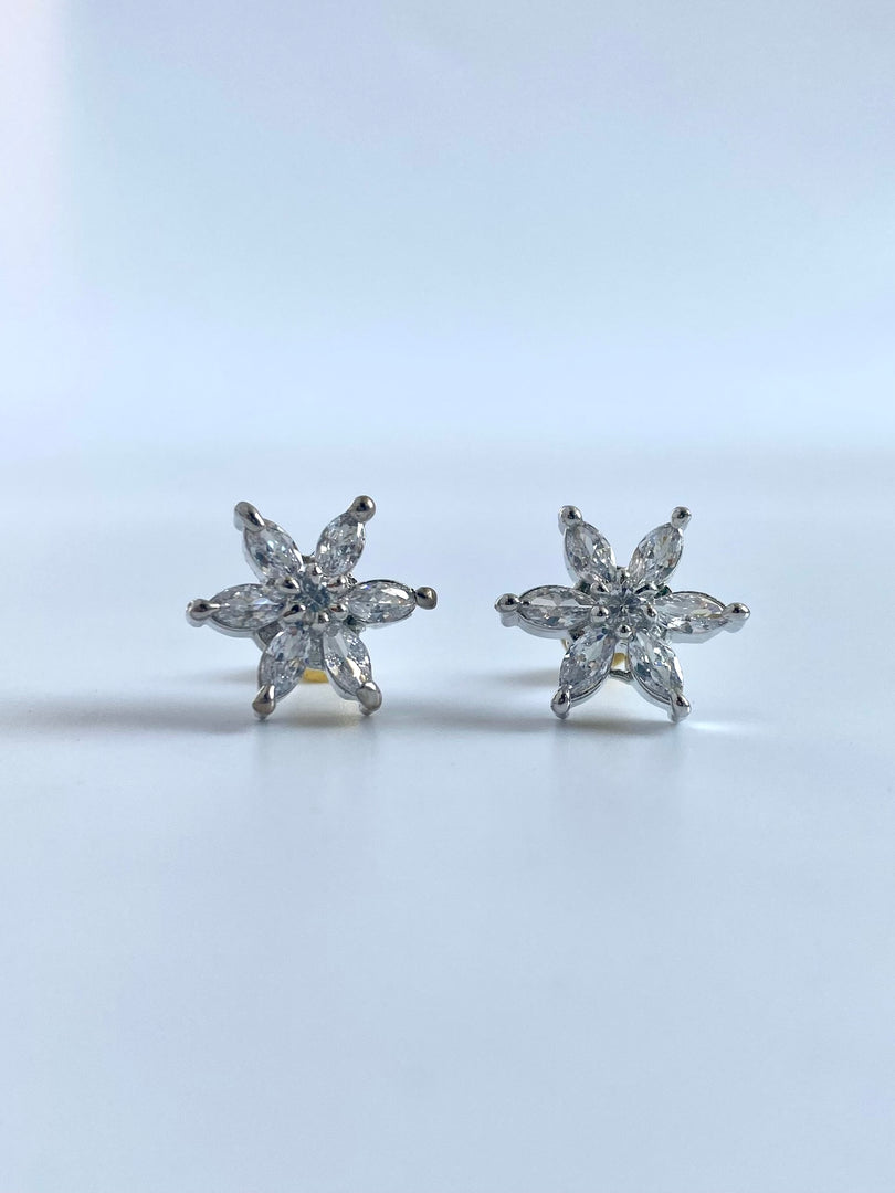 Floral White Star Diamond Stud Earrings