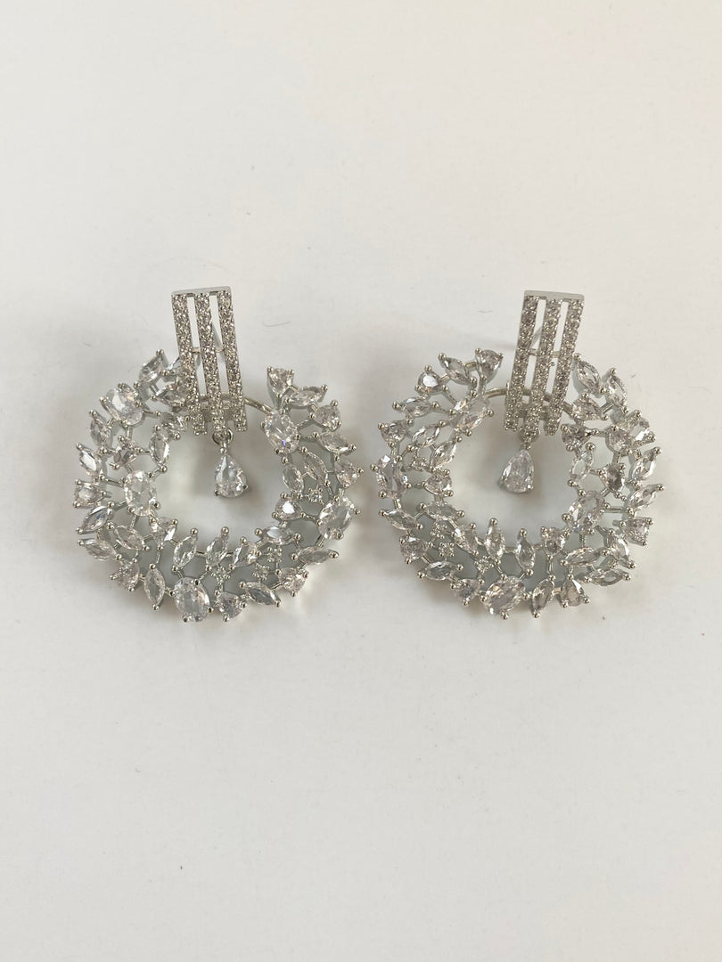 Glittery White Diamond Circle Dangler Earrings