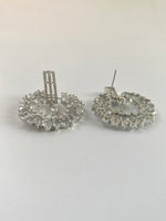 Load image into Gallery viewer, Glittery White Diamond Circle Dangler Earrings
