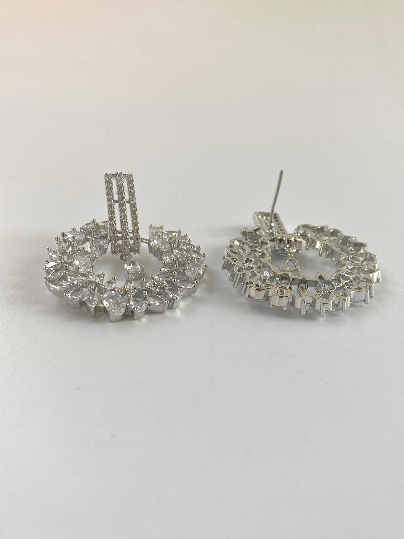 Glittery White Diamond Circle Dangler Earrings