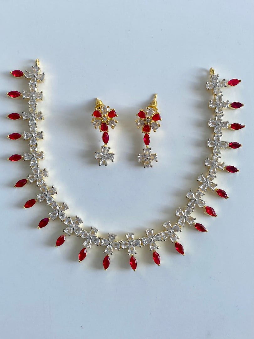 Gold Plated Red Stone Necklace Set