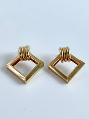 Golden Rectangle Hanging From Corner Earrings