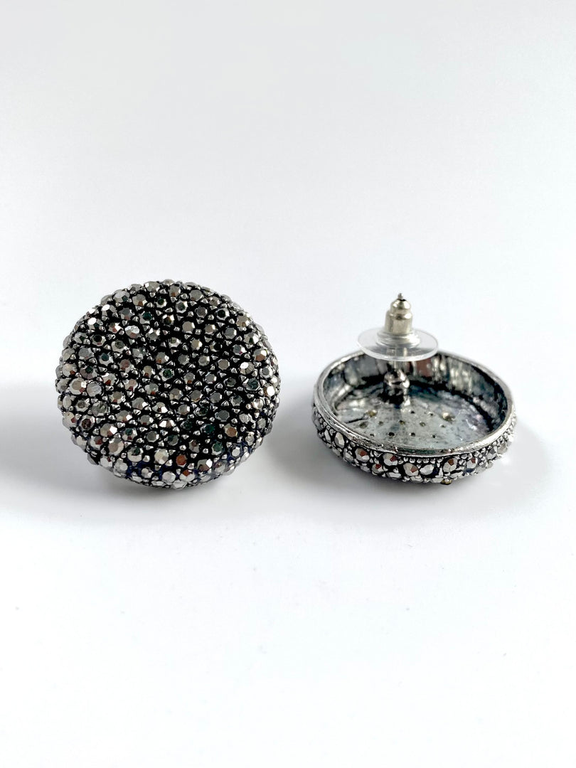 Grey Diamond Round Studded Earrings