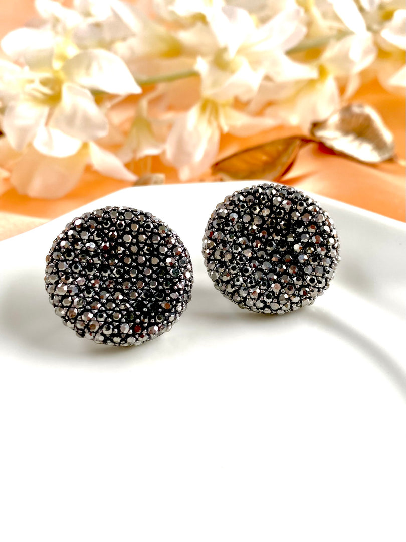 Grey Diamond Round Studded Earrings