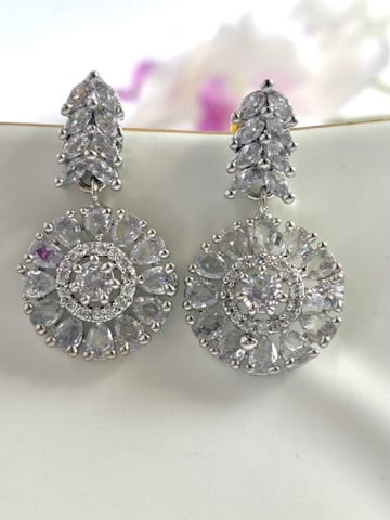 Hanging White Diamond Wheel Dangler Earrings