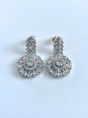 Hanging White Diamond Wheel Dangler Earrings