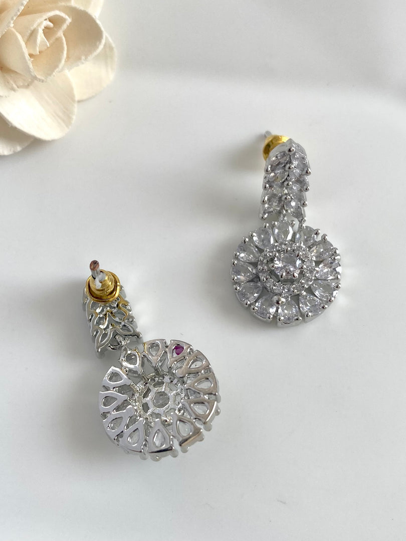 Hanging White Diamond Wheel Dangler Earrings