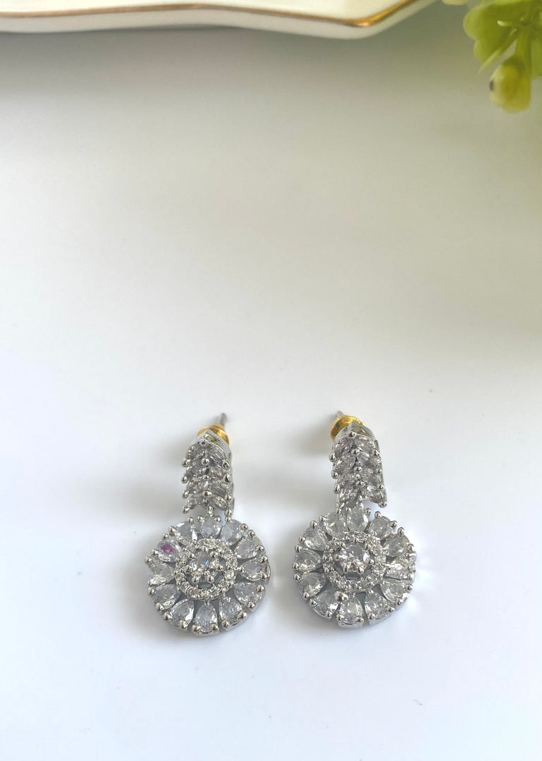 Hanging White Diamond Wheel Dangler Earrings