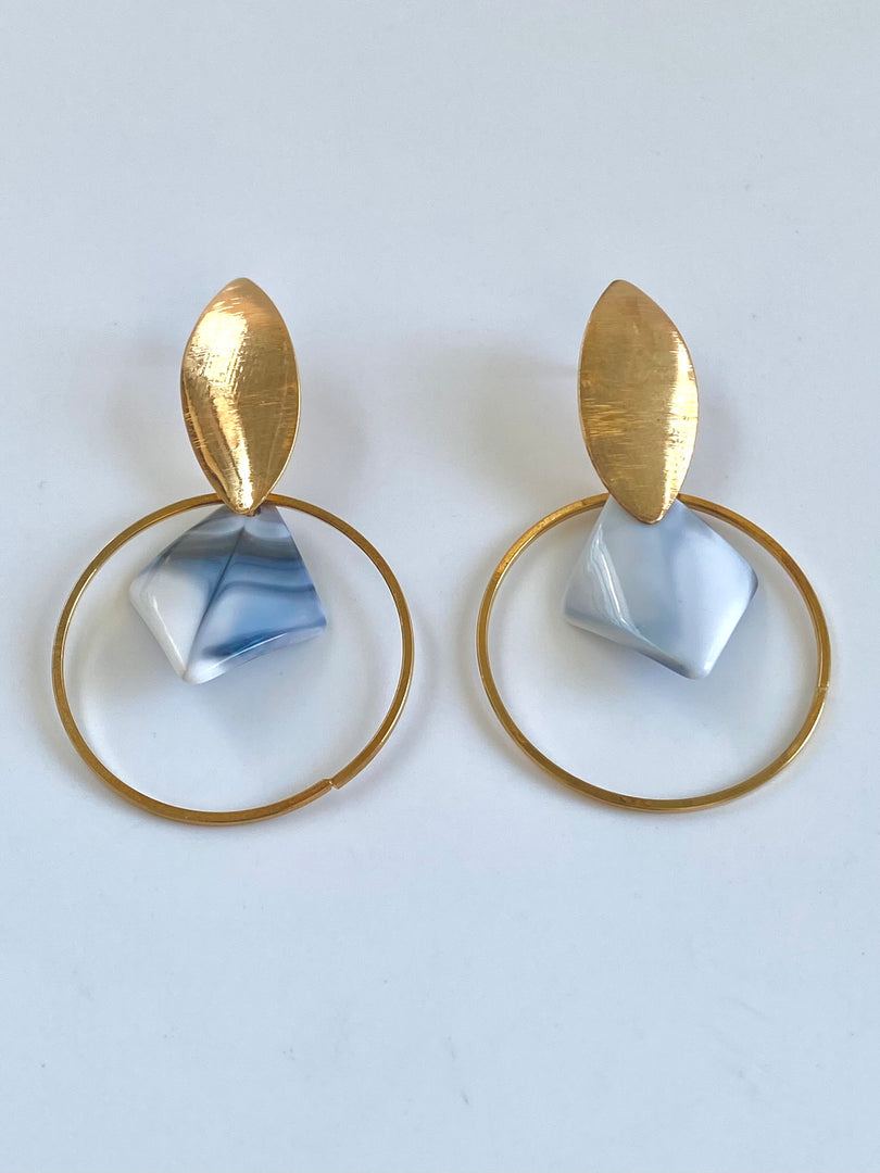 Marble N Golden Round Earrings