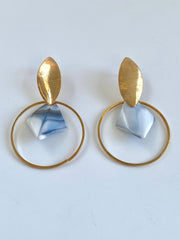 Marble N Golden Round Earrings