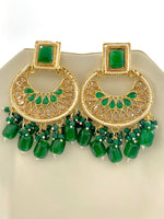 Load image into Gallery viewer, I&#39;m All Green Drop Polki &amp; Pearl Earrings
