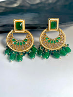 Load image into Gallery viewer, I&#39;m All Green Drop Polki &amp; Pearl Earrings
