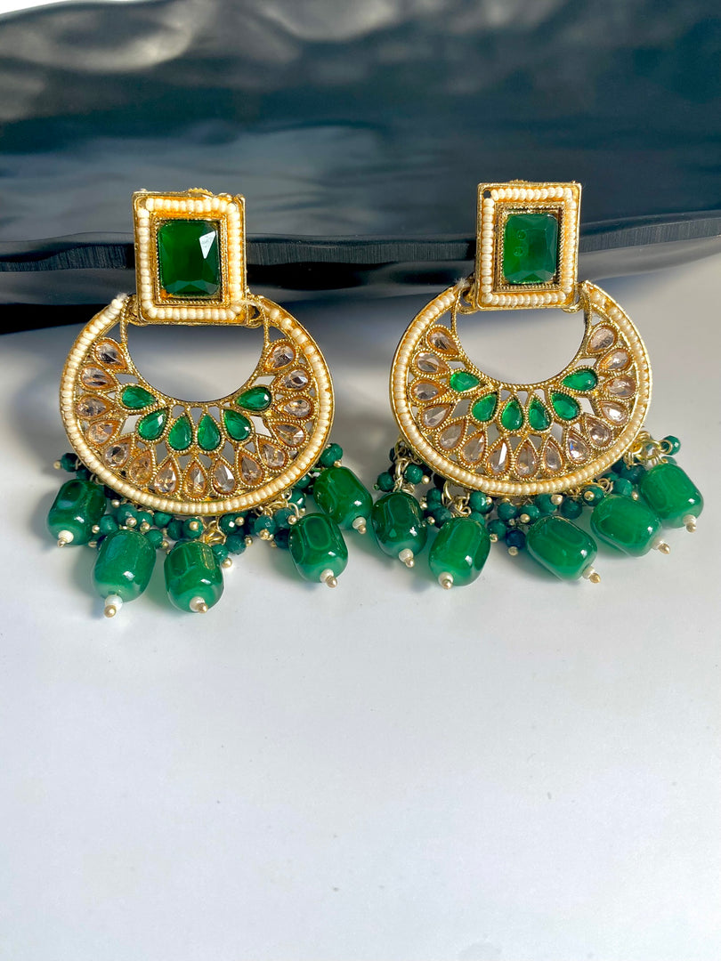 I'm All Green Drop Polki & Pearl Earrings
