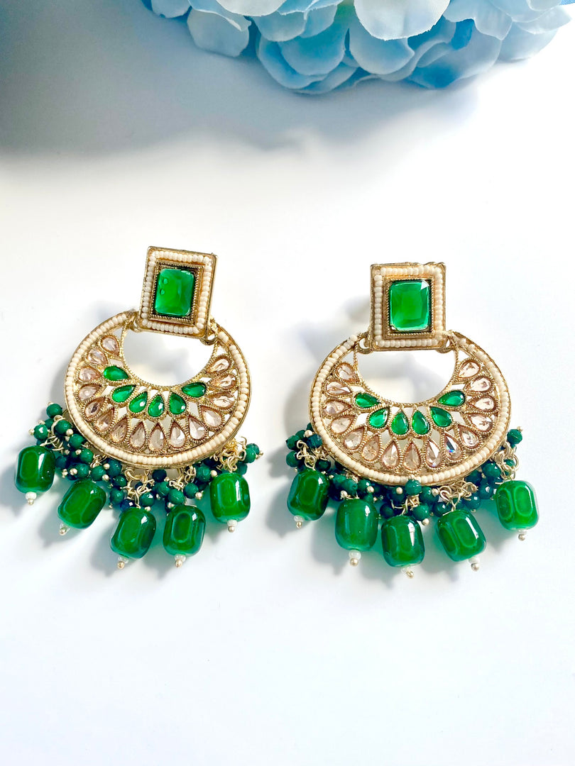 I'm All Green Drop Polki & Pearl Earrings
